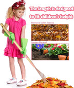 Kids Leaf Rake-Small Wooden Handle Leaf Rake with Metal Tines, 27inches /69cm Length, for Kids Enjoy Garden Cleaning Activities (Pink)