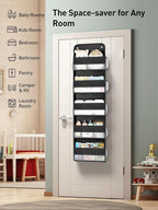 Yecaye 1 Pc Over the Door Organizer with 5 Bins 10 Side Pockets, 44lbs Load Hanging Bathroom and Bedroom Organizer, behind the Door Hanging Organizers for Nursery Newborn Baby Essential Stuff Black