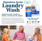 Natural Laundry Detergent for Sensitive Skin | Eco Friendly, Plant Based, Baby Clothes Safe | Clean & Easy Powder to Liquid, 5 Pack Detergent + 1 Refillable Jug | Signature Scent 250 Loads