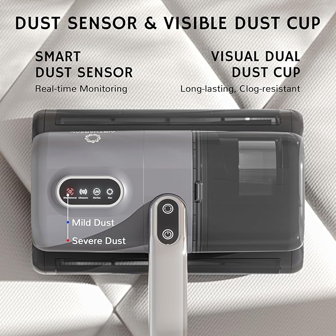 AIRTHEREAL M1 Mattress Vacuum Cleaner, 6 in 1 Bed Vacuum with High-Frequency Vibration - 80,000 RPM Dual Brushroll Rotation, UV-C Light, 14Kpa Suction, Dust Sensor, Ultrasonic and Heating Tech