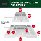 ROYAL CRAFT WOOD Luxury Bamboo Kitchen Drawer Organizer - Silverware Organizer - Utensil Holder and Cutlery Tray with Grooved Drawer Dividers for Flatware and Kitchen Utensils (9 Slot, White)