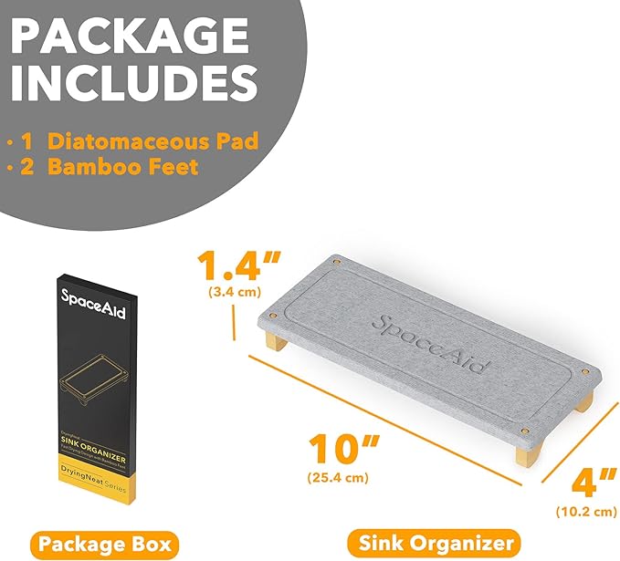 SpaceAid DryingNeat Sink Organizer, Instant Dry Sink Caddy Organizers, Kitchen Sponge Soap Holder Dispenser, Countertop Fast Drying Rack (Bamboo Feet, Gray)