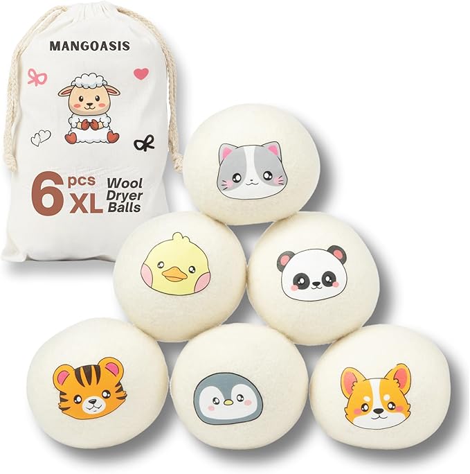 Wool Dryer Balls - Natural Fabric Softener, Reusable Laundry Balls for Dryer, Reduces Wrinkles, Static, & Saves Drying Time, Gentle on Clothes, Plastic-free Alternative for Dryer, 6 Balls XL