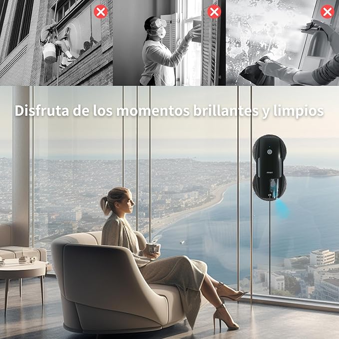 FMART T9Pro Window Cleaning Robot - 3800PA, Ultrasonic Water Spray, AI Path Planning, AI Edge Detection Window Cleaner Robotic with Remote Control & 10 Cloths - Deep Clean Windows, Tiles