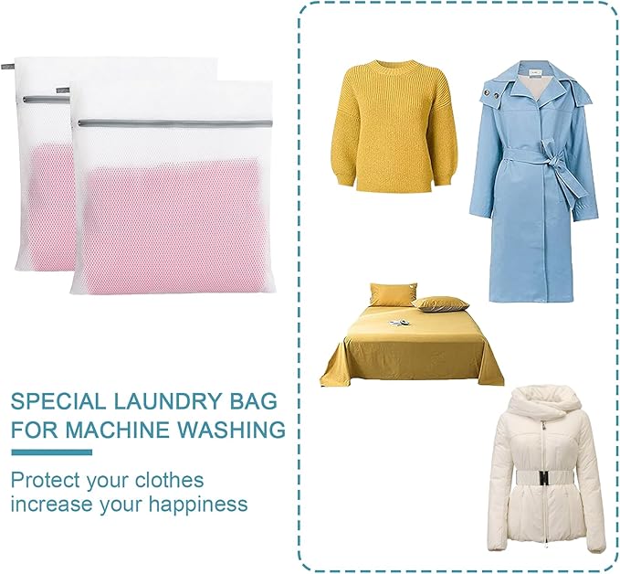 Polecasa 3Pcs Premium 125g Diamond Mesh Laundry Bags, 2 Jumbo 24 x 24 Inches Durable Laundry Wash Bags with Sturdy Zipper