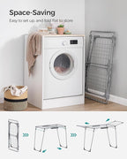 SONGMICS Clothes Drying Rack Foldable, Gullwing Laundry Drying Rack, Space-Saving, 22.2 x 68.1 x 38 Inches, Sock Clips, Metal Structure, for Clothes, Towels, Linens, Indoor, Outdoor Gray ULLR518G01