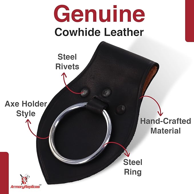 Armory Replicas - Genuine Rawhide Leather Universal Axe Frog - Medieval Hand Crafted O-Ring Funcitonal Outdoor Costume LARP Weapon Holder