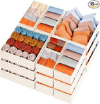 Criusia Closet Drawer Organizer Clothes, 15 Pack Dresser Organizer for Baby Clothes, Fabric Drawer Dividers for Nursery Bedroom (Beige)