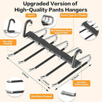 Pants Hangers Space Saving - 2 Pack Closet Organizer and Storage Jean Hangers, Stainless Steel Anti-Slip Clothes Hanger Scarf Holder for Pants Jeans Leggings Trousers Pant Rack, Black