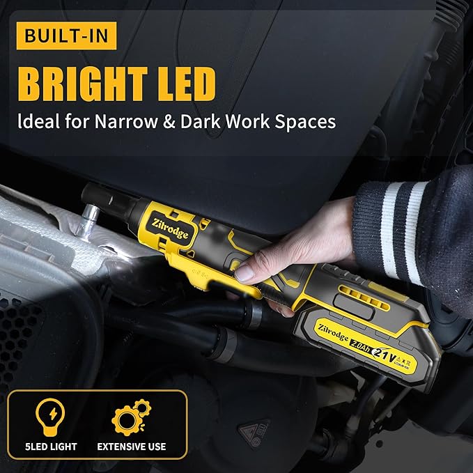 3/8" Cordless Electric Ratchet Wrench Set With Multi Drill Bits, 66FT-LBS 250 PRM Power Ratchet Wrench, 21V Ratchet Tool Kit, Variable Speed, 7 Sockets, LED Light, 1/4" and 1/2" Adapter, 2 Batteries