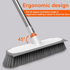 Floor Scrub Brush with Long Handle, Stiff Bristles Deck Brush, BITOPE Multi-Purpose Heavy Duty Hardwood Floor Scrubber, Cleaning Concrete Balcony Patio Garage Outdoor/Indoor