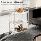 HDANI 3 Tier Rolling Cart Shelves,Heavy Duty Multifunctional Metal Frame-Supports 22 Lbs Per Tier,Rolling Cart with 2 Lockable Wheels for Home, Office,Kitchen,Bathroom,Bedroom(White)…