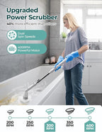 Sweepulire Electric Spin Scrubber SW1, Shower Scrubber with Long Handle, 2 Spin Speeds, Electric Bathroom Scrubber with 8 Replacement Heads, Bath Tub Cleaner Brush for Floor, Tub, Shower, Tile