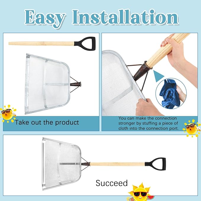 Leaking Soil Shovel Filter 0.24 Inch/ 6 mm Mesh 43.3''L Chicken Poop Scooper Stainless Steel Sieve Sifting Shovel with D Grip Wood Handle for Gardening Farm Chicken Coop Goat Stall