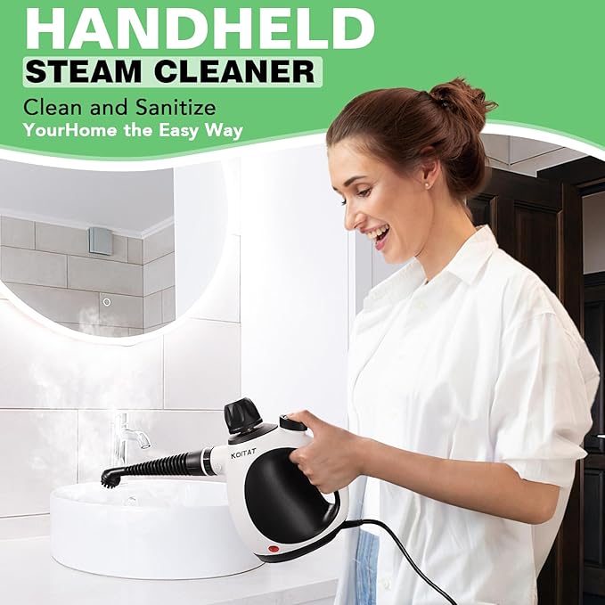 Steam Cleaner, Handheld Pressurized Steamer with 10-Piece Accessory Set, Multipurpose Portable Upholstery Steamer Cleaning with Safety Lock, All Natural Steam Cleaner for Home, Upholstery, Car, Floor