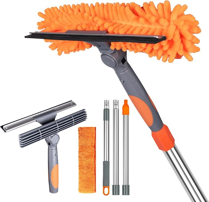 BITOPE 2 in 1 Squeegee for Window Cleaning Tool,Long Handle Window Cleaner Tool with Stainless Steel Extension Pole for Car,Shower, Glass Doors, Outdoor High Window