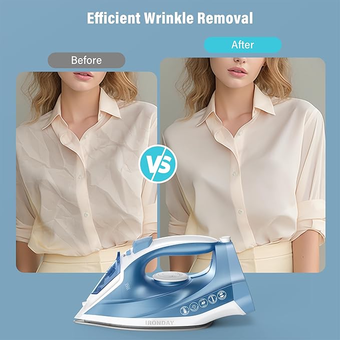 Steam Iron for Clothes Fast Heating, 1200W Iron with Non-Stick Ceramic Soleplate, Self-Cleaning, Burst of Steam, Spray Mist, 7.03oz Water Tank Ironing Clothes for Home, Blue