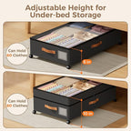 Under Bed Storage with Wheels, Large Capacity UnderBed Containers with Clear Lids, Shoe Organizer Under Bed Drawers, Rolling Under the Bed Storage for Clothes, Shoes, Blankets