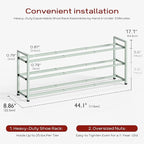 Bumusty 3-Tier Long Expandable Shoe Rack for Closet, 18"-44" Adjustable Shoe Rack for Entryway, 15-18 Pairs Large Shoe Organizer Shelf Storage, Sturdy Metal, Green