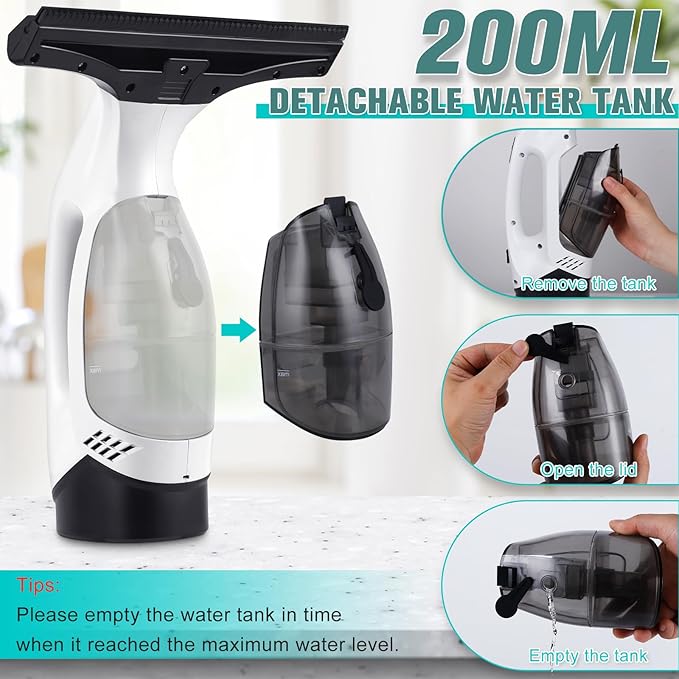 Window Vacuum Squeegee Cordless, Rechargeable Window Vac with Spray/Squeegee/Vacuum, Electric Cleaning Tool for Windows, Tiles, Mirror, Countertop, Car Windshield, Glass, Shower Wall