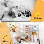 4 Pack Stackable Clear Acrylic Storage Drawers with Golden Handles, Plastic Drawer Organizers for Makeup, Kitchen, Bathroom, Office, Under Sink & Cabinet Organization