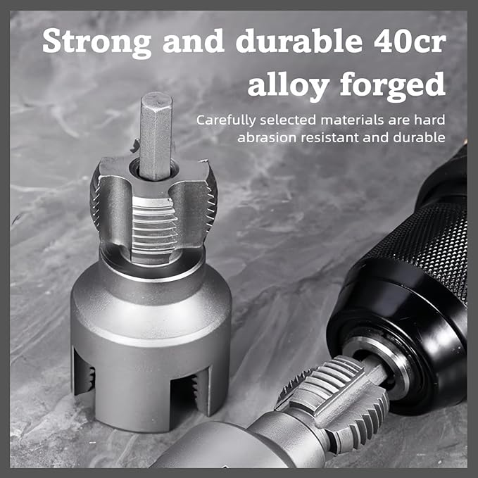 Integrated Internal & External Pipe Threading Tool, PVC Dual-function Pipe Threading Tool for 1/2" & 3/4" Pipes, Electric Drill Compatible PVC & Plastic Pipe Threader Kit for Home Repair (1/2"+ 3/4")