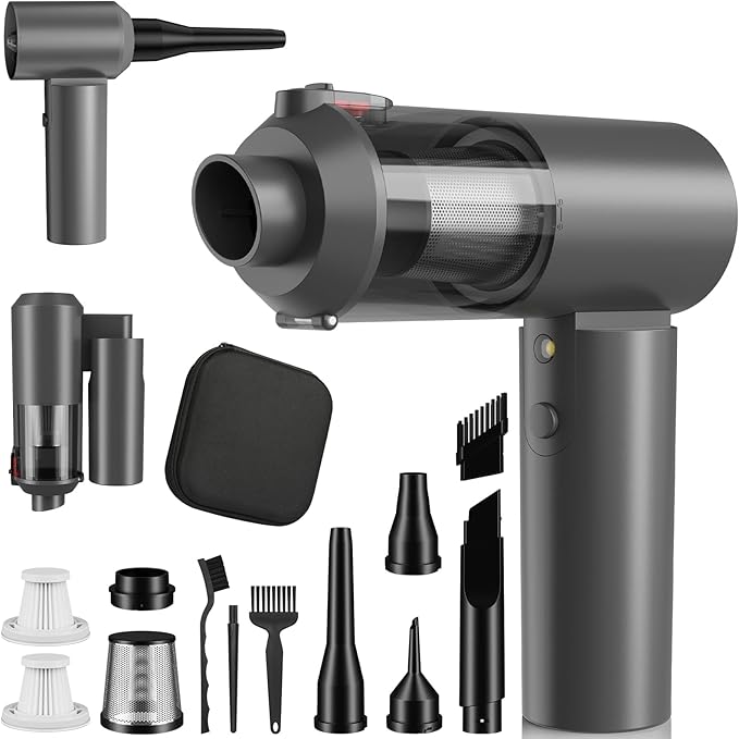 Car Vacuum Portable Cordless with 16000PA Ultra Suction 4-in-1 Foldable Air Duster & Brushless Motor Rechargeable Handheld Vacuum for Pet Hair, Car Seats, Home & Office Cleaning