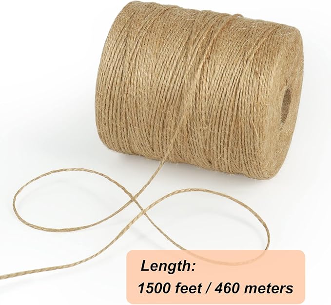 Tenn Well 1500 Feet Natural Jute Twine, 1mm Thin Brown Twine String for Crafts, Crocheting, Gift Wrapping, Gardening and Christmas Decorations