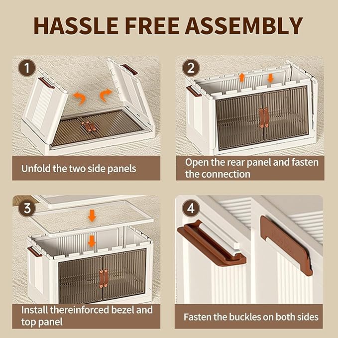 5-Tier Stackable Storage Bins with Lids & Open Front Design, Foldable Storage Bins with Wheels for Home Organization, Collapsible Space Saving Multi-Layer Storage Organizer, 35QT