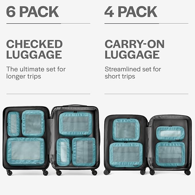 Compression Packing Cubes for Travel - Luggage Organizer Bags - Double Zipper Packing Cubes for Suitcases (4-Pack, Teal)
