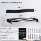 Laundry Drying Rack Collapsible, Wall Mounted Clothes Drying Rack. 31.5" Wide, 13.1 Linear Ft, 5 Aluminum Rods, with Wall Template, Screwdriver Bit(Black)