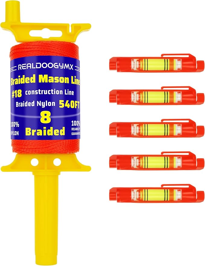 #18 Mason Line String, 540 Feet Braided Nylon Twine with 5 Built-in Levels, High-Visibility String Line for Construction, Gardening, DIY, and Outdoor Projects (Fluorescent Orange)