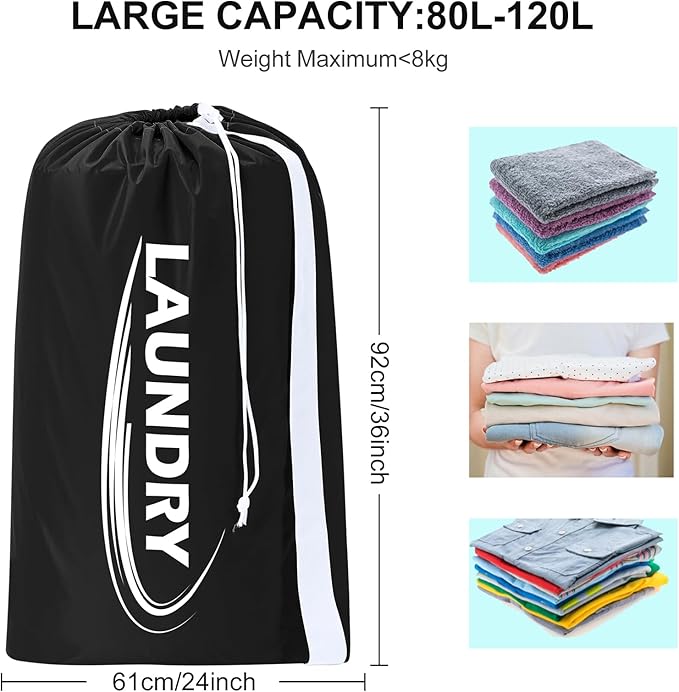 Sylfairy 2 Pack XL Laundry Bag with Strap,Heavy Duty Travel Laundry Bag,Rip-Stop Dirty Clothes Shoulder Bag with Drawstring,Easy Fit a Laundry Hamper or Basket Travel Essentials