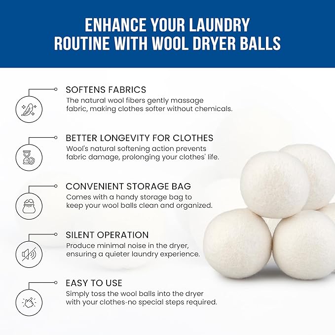Quality Wool Dryer Balls - 4 XL Pack - 1000+ Loads - Pure Organic Wool - Reusable Natural Fabric Softener Perfect with Essential Oils, Reduce Clothing Static and Wrinkles