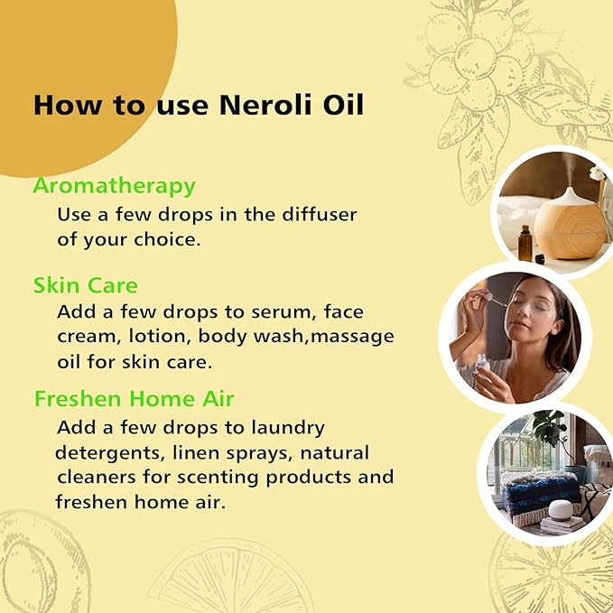 Neroli Essential Oil 1 Oz- 100% Pure & Undiluted Orange Blossom Oil for Diffuser, Skin Care, Massage & DIY