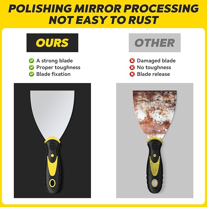 DEKEones Putty Knife Set, 4PCS Stainless Steel Scraper Paint Tool with Comfortable Grip for Drywall Repair, Wallpaper Removal and Plaster Scraping(2,4,6,8in)