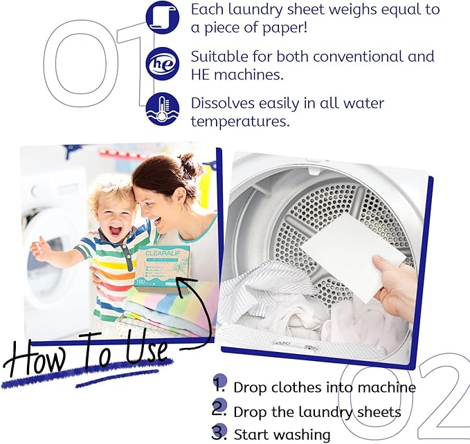 CLEARALIF Laundry Detergent Sheets Up to 160 Loads, Fresh Original - Great For Travel,Apartments, Dorms,Laundry Detergent Strips Eco Friendly & Hypoallergenic