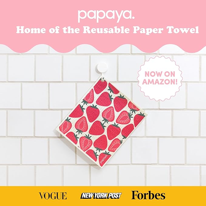 Papaya Reusable Paper Towels 2-Pack - 2 Sheets + 1 Hooks, Quick Drying, No Odor, 1 Sheet Replaces 17 Rolls, Washable Kitchen Cloth, Sustainable Dish Sponge, Eco Friendly Gift