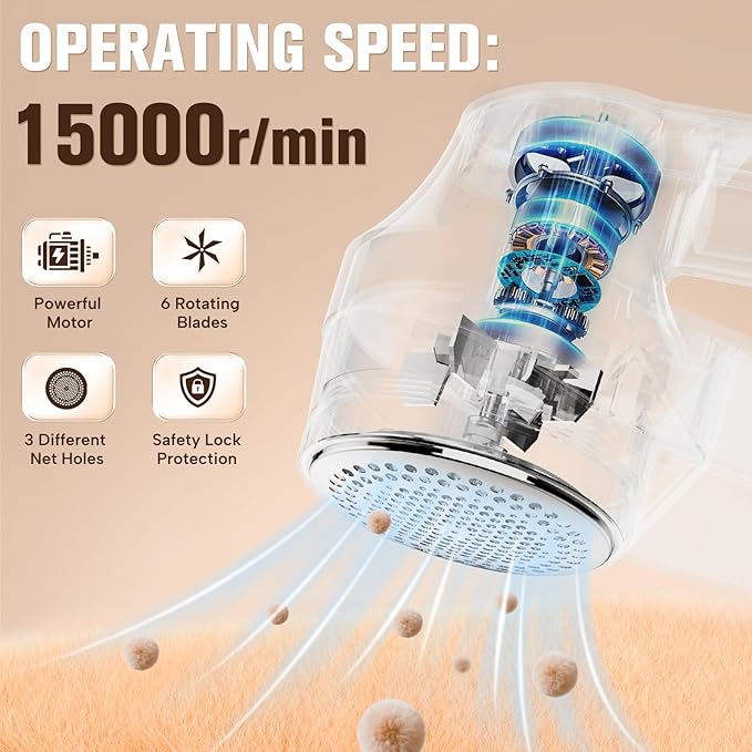 DBC Fabric Shaver, 3-Speed Lint Remover for Clothes LED Display, 15000r/Min Powerful Motor, Large Shaving Head Lint Shaver for Clothes, 6-Leaf Blades, Lint Ball, Furniture, Fuzz, Black & Silver