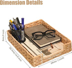 Set of 2 Water Hyacinth Letter Tray for A4 File Desk Mail Letter-Size Paper, Basket Woven Organizer, Magazine Files Storage, Office Document Organizer and Storage