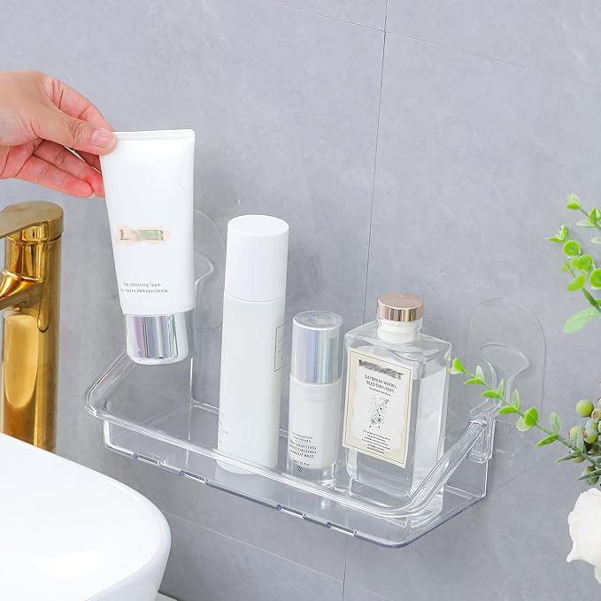 Acrylic Clear Shower Caddy Soap Dish 2pack Small Size 12.9"L 4.7"W 5.9"H Acrylic Shelves No Need To Drill Wall Adhesive Shelves With Self- Adhesive Tape For Bathroom Kitchen Rv(Shower Caddy S)