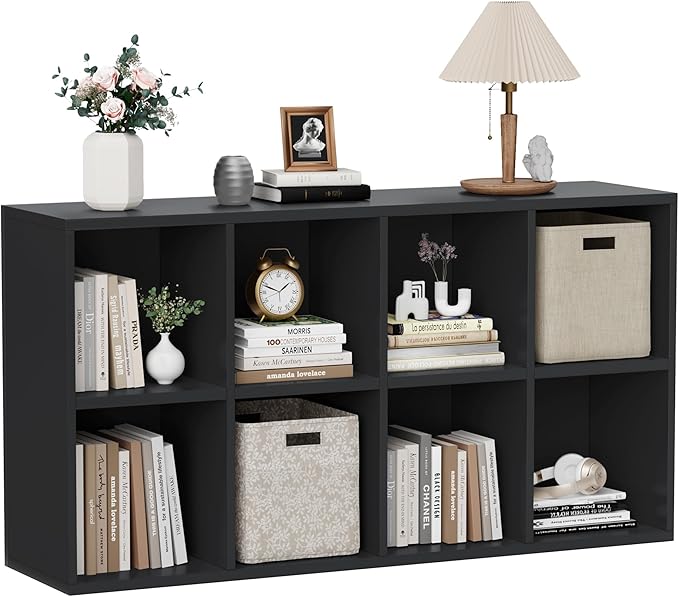 YESHOMY 8 Black Cube Bookcase, Open Frame 2-Tier Book Shelf, Bookshelf Storage Organizer with Adjustable Shelves for Organization, Room Decor