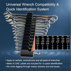 Wrench Organizer for Tool Box & Drawer, Reinforced Anti-Slip Toolbox Organizer System, Universal Tool Organizers and Storage for Wrenches & Screwdrivers (Metric & SAE Labels, No Magnet, Black, 42PC)