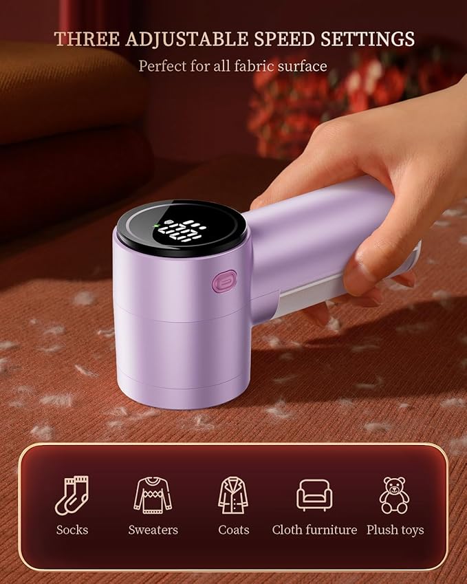 Fabric Shaver, Rechargeable Lint Shaver with Digital Display, 3-Speeds Sweater Shaver with 6-Leaf Blades, Electric Portable Lint Remover to Remove Pilling for Clothes, Furniture, Couch, Blanket