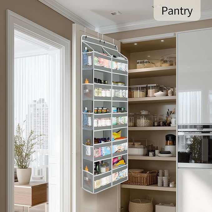 Yecaye 5-Tier Over The Door Organizer Dual-Column, 80lbs Load Extra Large Over the Door Storage of 10 Compartments, Heavy Duty Door Organizer Hanging for Bedroom Closet Nursery Bathroom Pantry, Gray