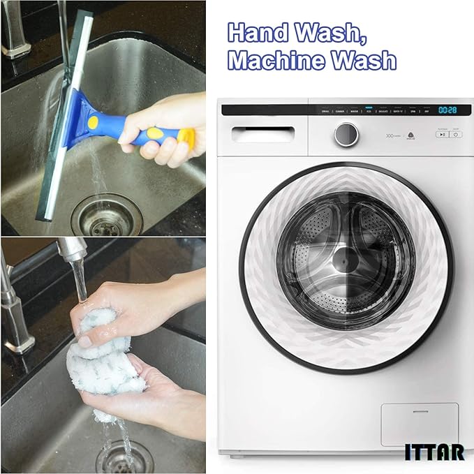 ITTAR Window Squeegee with 2 Sets Stainless Steel Pole, Squeegee Cleaning Tools with Microfiber Pads, 60"-72" Telescopic Window Washing Kit, Professional Squeegee Cleaner for Home Car Outside Glass