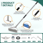 Lawn Rake for Yard, 304 Stainless Steel Thatch Rake for Lawns - Heavy Duty Dethatcher Blades with Adjustable Handle , Efficient Dethatching Rakes for Cleaning Dead Grass, Loosening Soil