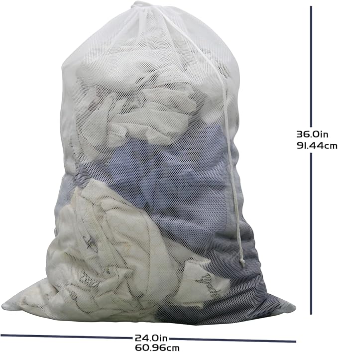 2 Pack Large Mesh Laundry Bag, 24×36 inch Heavy Duty Mesh Laundry Bags Drawstring Lockable, White Laundry Hamper Liner, for Factories, College, Travel, Dorms, Family and Apartment Dwellers