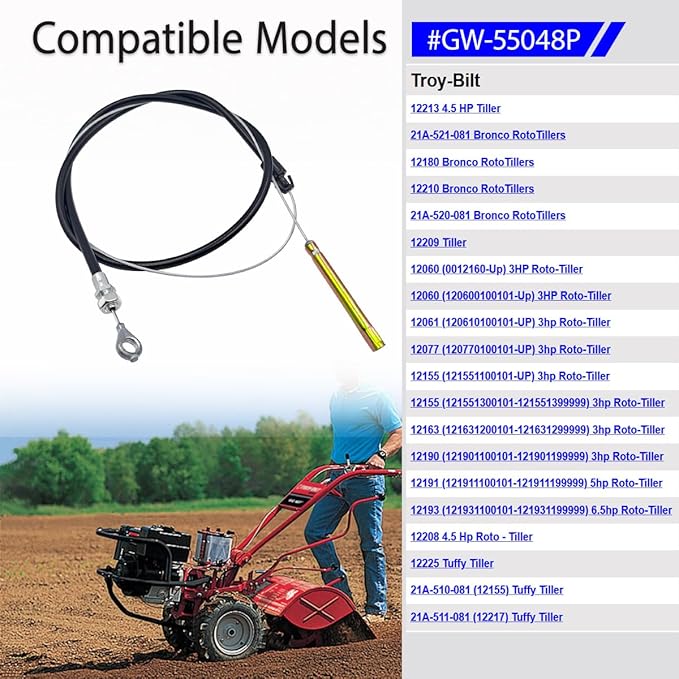 GW-55048P Forward Clutch Cable - Replacement for Troy-Bilt Bronco/Tuffy Tillers (12213, 21A-521-081, 12180, 12210), Cub Cadet, MTD, White Outdoor - Replaces 55048, GW-55048-1 Pack