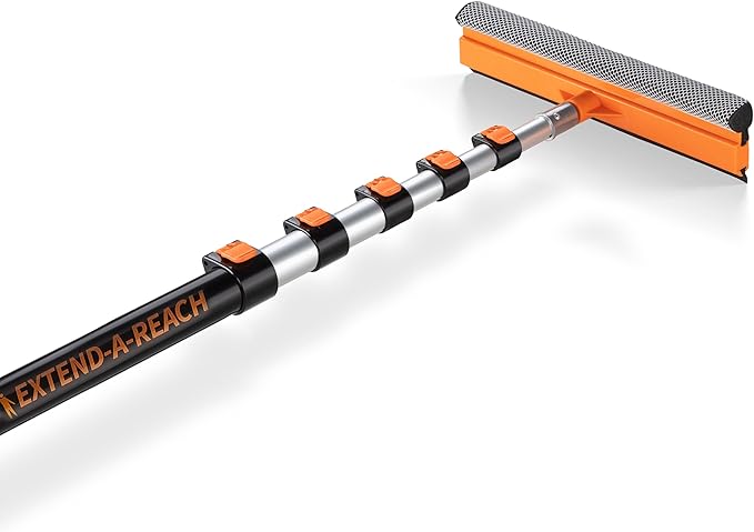 5-24 ft Window Washer Squeegee Kit with Extension Pole (30+ Foot Reach) // Long Handle Squeegee for Window Cleaning & Car Cleaning Multi-Use//Telescopic Professional Window Cleaning Squeegee for Home